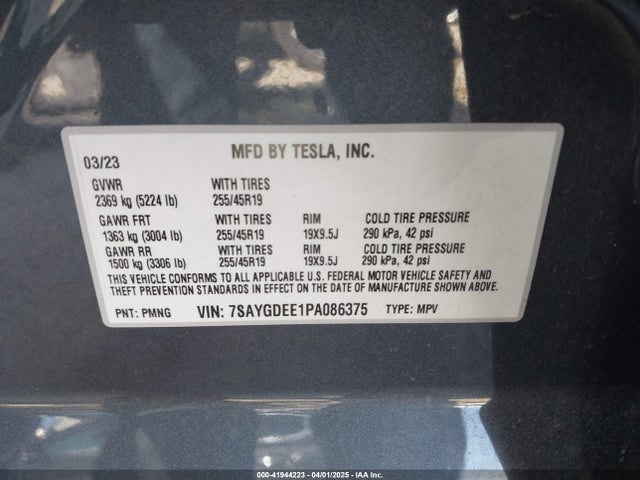 7SAYGDEE1PA086375 Tesla Model Y