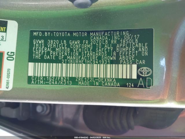 2T1BURHE1HC941931 Toyota COROLLA LE