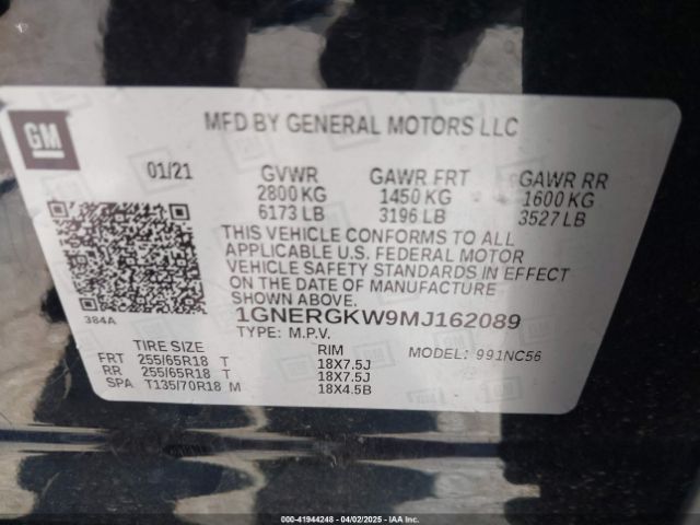 1GNERGKW9MJ162089 Chevrolet Traverse Fwd Lt Cloth