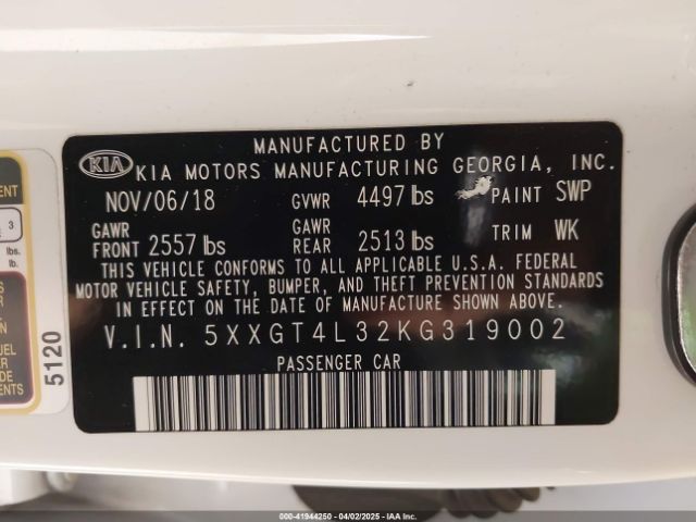 5XXGT4L32KG319002 KIA Optima Lx