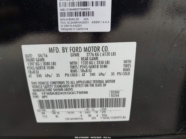 1FM5K8DHXGGC79596 Ford EXPLORER XLT