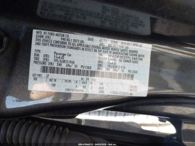 1FADP3E27FL345788 Ford FOCUS S