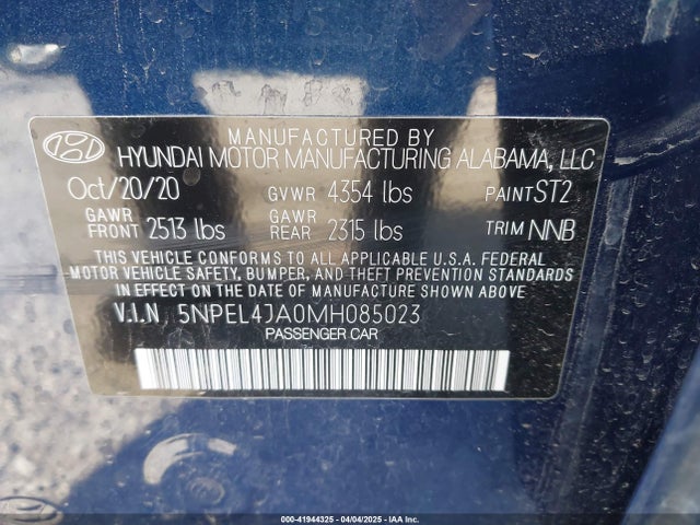 5NPEL4JA0MH085023 Hyundai SONATA SEL