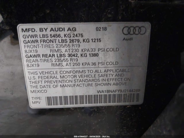 WA1BNAFY9J2144269 Audi Q5 2.0t Premium/2.0t Tech Premium