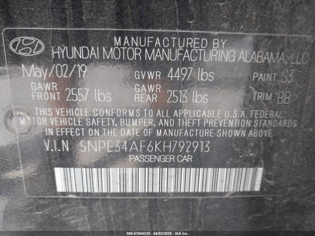 5NPE34AF6KH792913 Hyundai SONATA SEL
