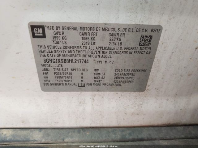 3GNCJNSB8HL217744 Chevrolet TRAX LS