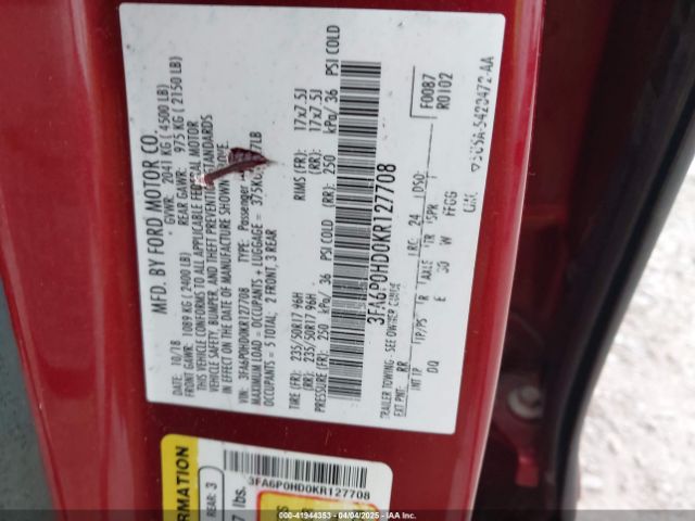 2019 FORD FUSION 3FA6P0HD0KR127708 Photo 8