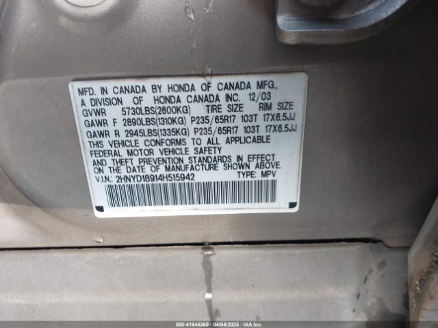 2004 ACURA MDX 2HNYD18914H515942 Photo 8