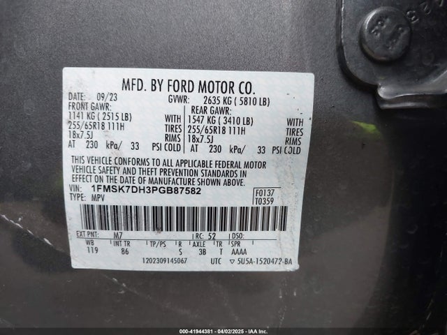 1FMSK7DH3PGB87582 Ford EXPLORER XLT