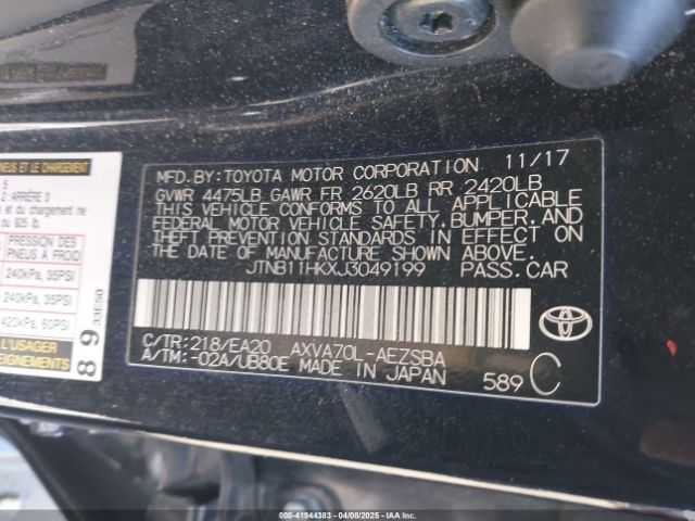 JTNB11HKXJ3049199 Toyota CAMRY SE