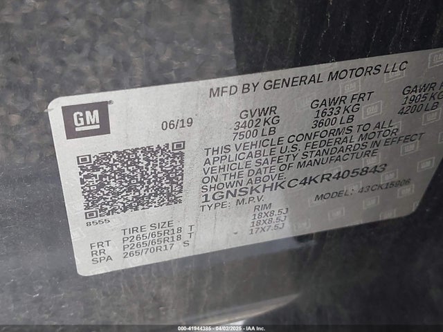 Chevrolet Suburban Lt 2019 1GNSKHKC4KR405843 Image 9