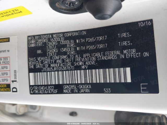 JTEBU5JR1G5387870 Toyota 4runner Sr5 Premium