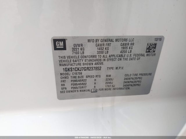 1GKS1CKJ7GR237852 GMC YUKON DENALI