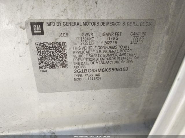 3G1BC6SM6KS595153 Chevrolet CRUZE LS