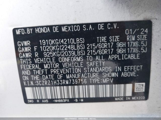 3CZRZ1H33RM739756 Honda Hr-v 2wd Lx
