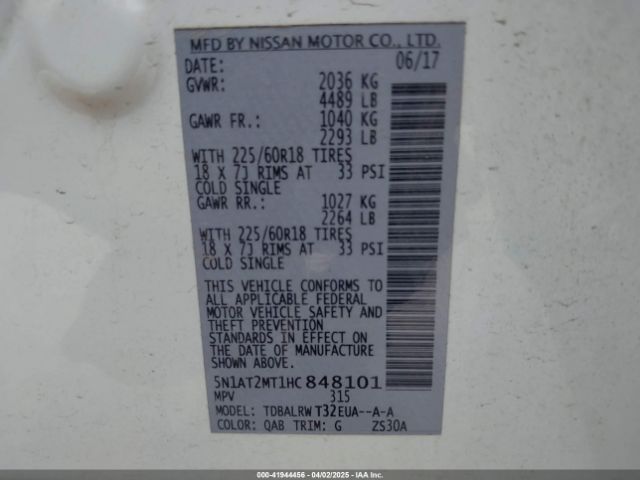 5N1AT2MT1HC848101 Nissan Rogue Sl
