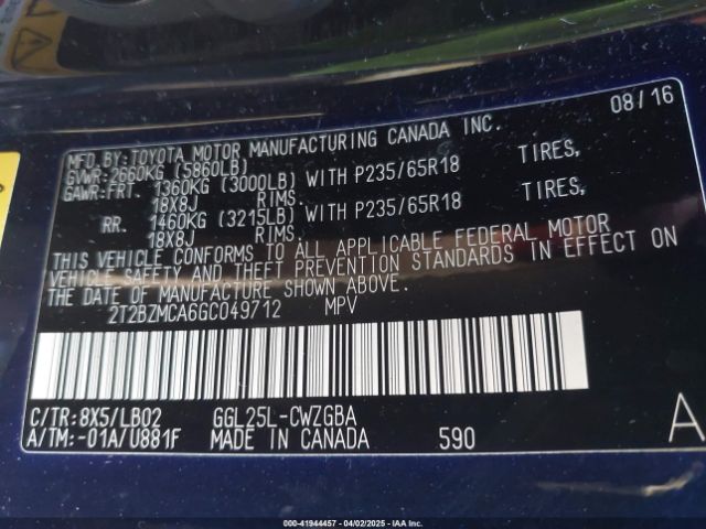 2T2BZMCA6GC049712 Lexus RX 350