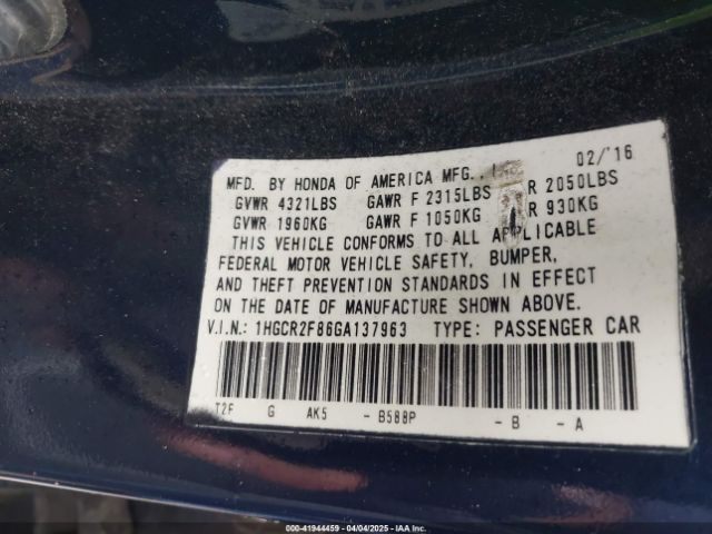 1HGCR2F86GA137963 Honda Accord Ex-l