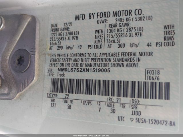 NM0LS7S2XN1519005 Ford Transit Connect Xl Cargo Van