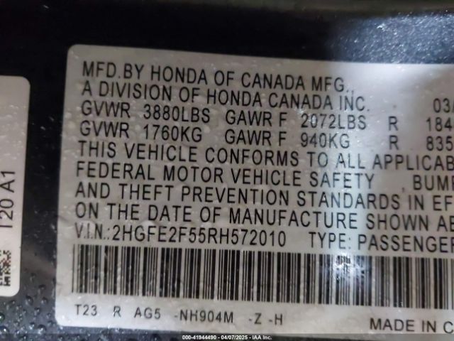 2HGFE2F55RH572010 Honda Civic Sport