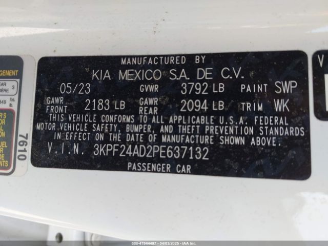 3KPF24AD2PE637132 KIA Forte Lxs