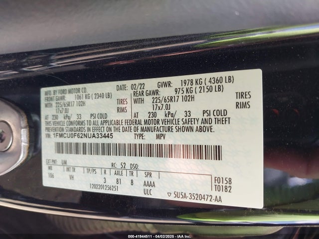 1FMCU0F62NUA33445 Ford dragon di tc