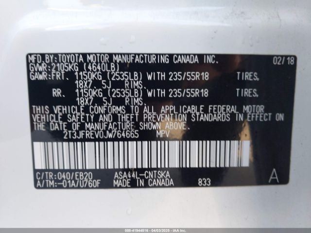 2T3JFREV0JW764665 Toyota RAV4 SE