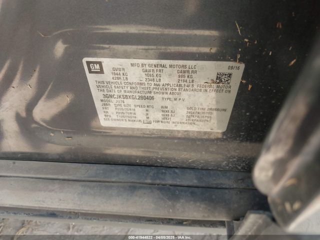 3GNCJKSBXGL280406 Chevrolet Trax 1ls