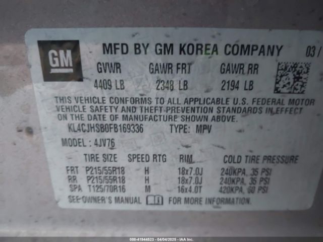 KL4CJHSB0FB169336 Buick Encore Premium