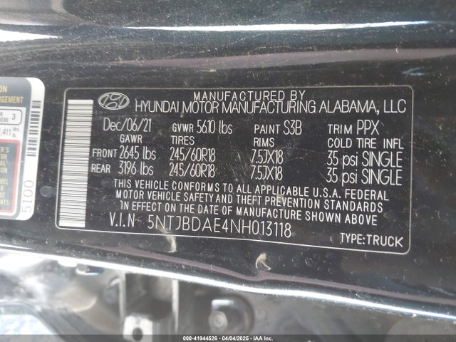 5NTJBDAE4NH013118 Hyundai gdi theta iii