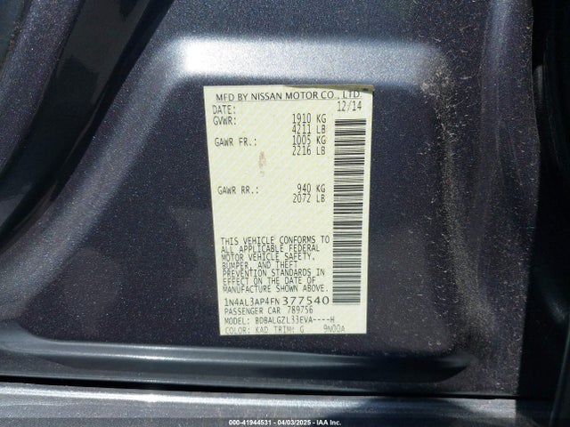 Nissan Altima 2.5 S 2015 1N4AL3AP4FN377540 Image 9