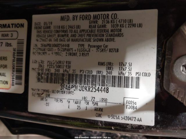 3FA6P0LU0KR254448 Ford 2019