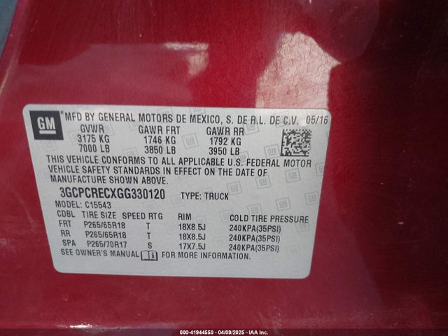 3GCPCRECXGG330120 Chevrolet Silverado 1500 1lt