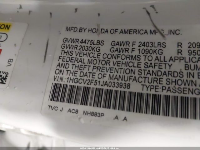 1HGCV2F51JA033938 Honda Accord Ex-l 2.0t