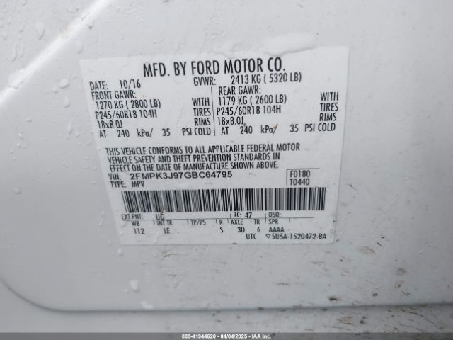 2FMPK3J97GBC64795 Ford EDGE SEL