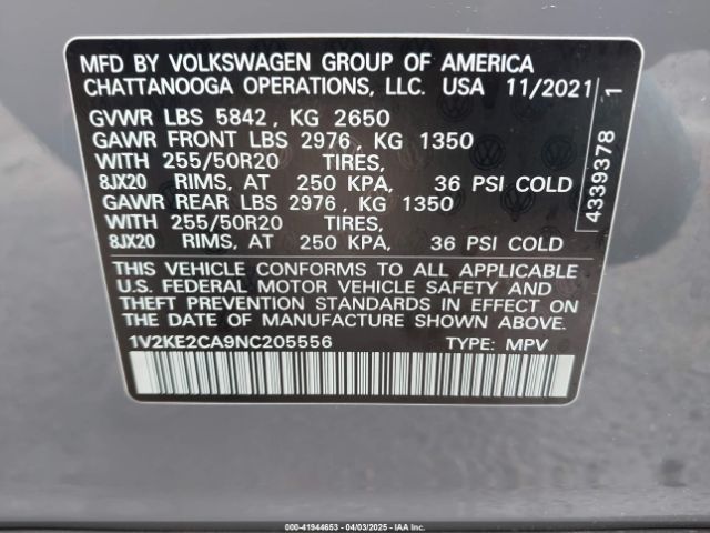 1V2KE2CA9NC205556 Volkswagen Atlas Cross Sport 3.6l V6 Se W/technology