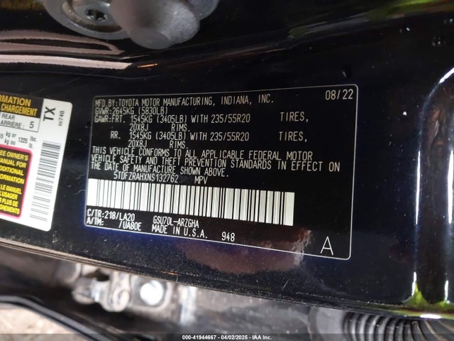 5TDFZRAHXNS132762 Toyota 2gr-fks