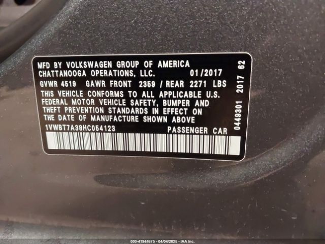 2017 VOLKSWAGEN PASSAT 1VWBT7A38HC054123 Photo 8
