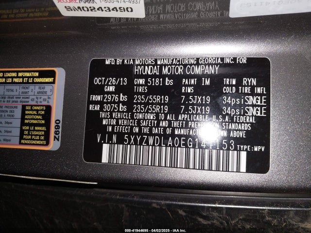 5XYZWDLA0EG141153 Hyundai t-gdi theta
