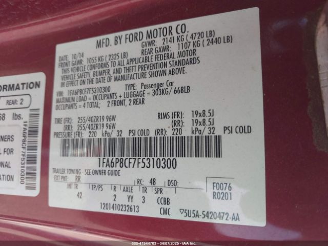 2015 FORD MUSTANG 1FA6P8CF7F5310300 Photo 8