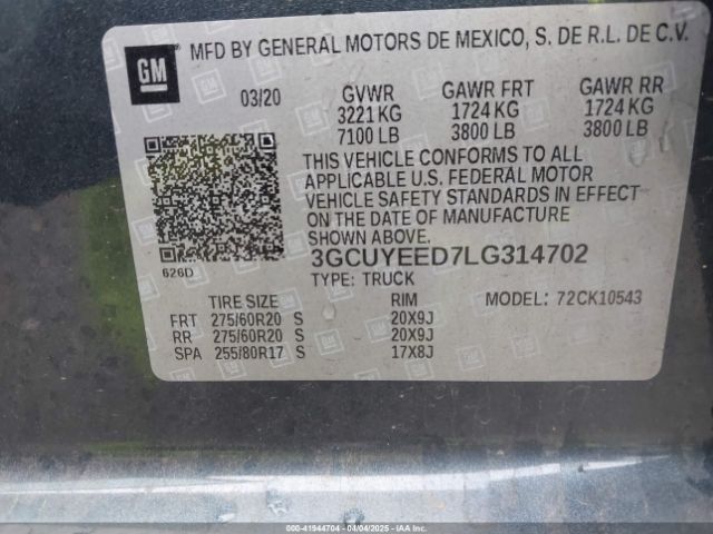 3GCUYEED7LG314702 Chevrolet Silverado 1500 4wd  Short Bed Rst