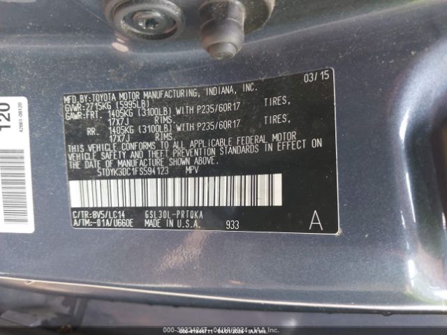 5TDYK3DC1FS594123 Toyota Sienna Xle 8 Passenger