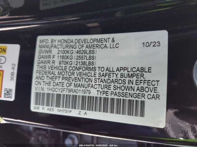 1HGCY2F79RA011979 Honda Accord Hybrid Sport-l