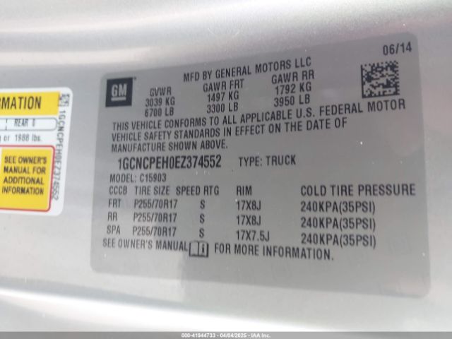 1GCNCPEH0EZ374552 Chevrolet Silverado 1500 Work Truck 1wt