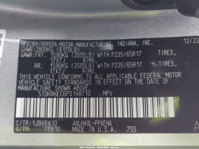 5TDKRKEC6PS148710 Toyota SIENNA LE