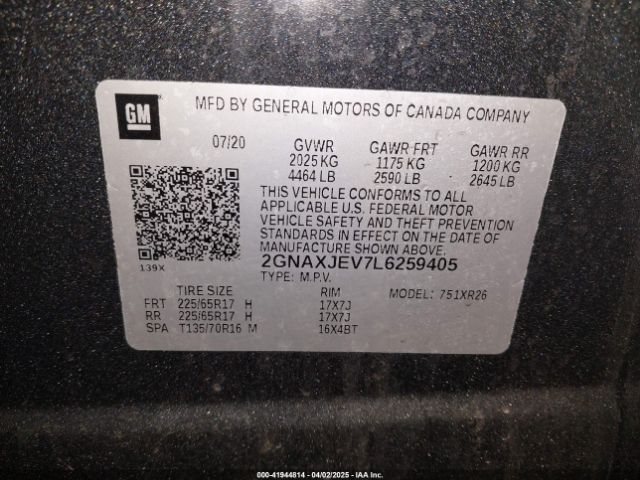 2GNAXJEV7L6259405 Chevrolet Equinox Fwd 2fl