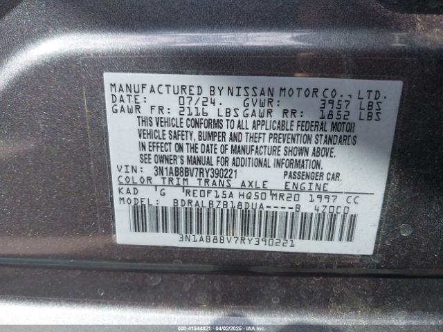 3N1AB8BV7RY390221 Nissan Sentra S Xtronic Cvt