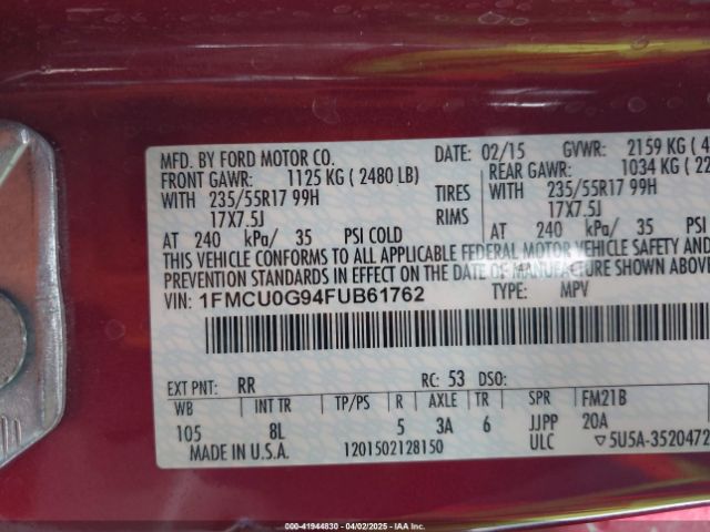 2015 FORD ESCAPE 1FMCU0G94FUB61762 Photo 8