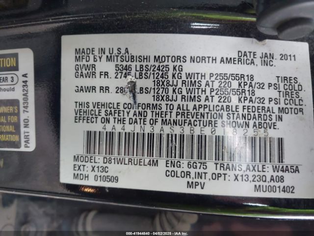 2011 MITSUBISHI ENDEAVOR 4A4JN3AS3BE018255 Photo 8