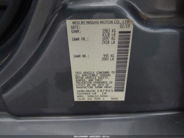 1N4BL4BV2KC197955 Nissan Altima 2.5 S